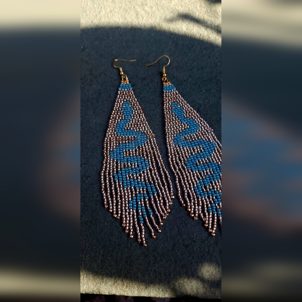 Beaded Snake Fringe Earrings